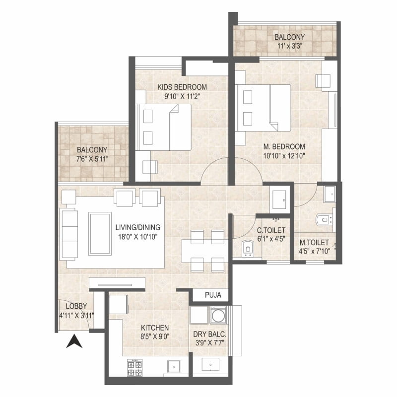 Mangalam Starview Kiwale 2 BHK Floor Plan